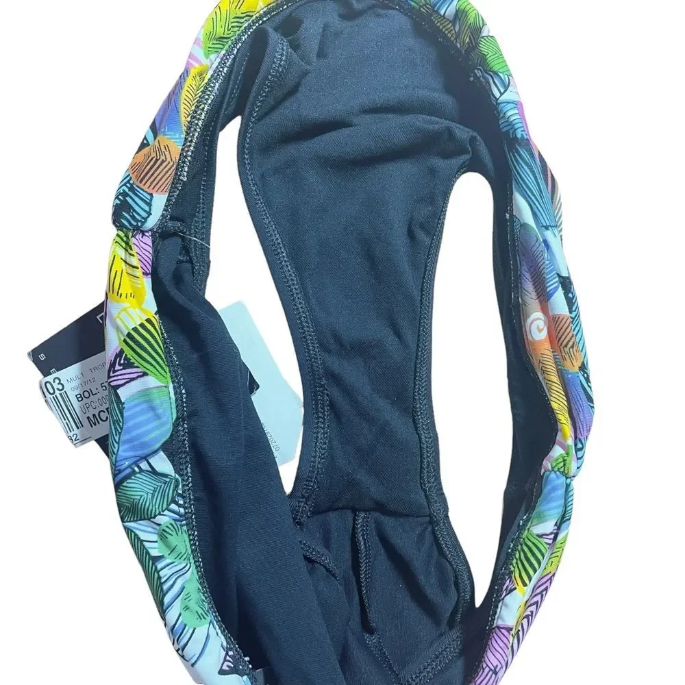 NWT La Blanca Vintage Y2K Ruched Tropical Waist Black Bikini Bottom Size 12 NEW - Picture 7 of 13